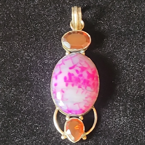 Agate Garnet 925 Sterling Silver Pendant - Picture 4 of 6